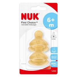 NUK First Choice+ Baby Bottle Teat, 6-18 Months, Latex with Medium Feed Hole, Anti-Colic, 2 Count