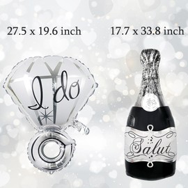 Bachelorette Party Decorations Black and Silver Balloons, Bride or Die Foil Balloons Wine Ballons Diamond Ring Balloons for Bridal Shower Engagement Bachelorette Party Decorations Supplies