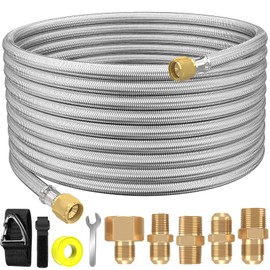 36Ft High Pressure Braided Propane Hose Extension and Fittings with Conversion Coupling 3/8" Flare to 1/2" Female NPT, 1/4" Male NPT, 3/8" NPTMale, ⅜” Male Flare for BBQ Grill, Fire Pit, Heater