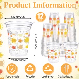 Funnymoom 60 Pcs Boho Sun Disposable Plastic Cups 16 oz Colorful Sunshine Pattern Cold Beverage Drinking Cup Bulk for Boho Party Favors 1st Birthday First Trip Baby Shower Party Supplies