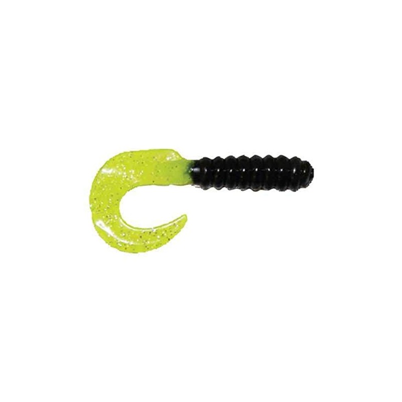 Big Bite Baits 2" CURL Tail GRUB/Black/Chartreuse Shine (10 Pack)