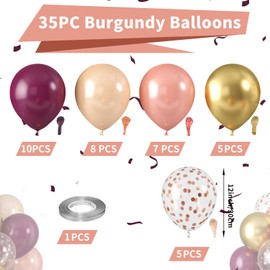 Burgundy Balloons, Rose Champagne Gold Gold Pearl Balloons Burgundy Rose Balloons Wine Red Metallic Gold Balloons for Wedding Bridal Shower Birthday Party Celebration Baby Shower Anniversary Decor