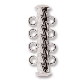 Slide Tube Clasps, 4-Strand Fluted Twist 26.5mm x 4.5mm, 3 Sets, Silver Plated