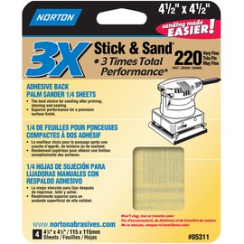Norton 05310 3X Stick and Sandpaper 220 Grit, 4-1/2-Inch x 4-1/2-Inch, 4-Pack