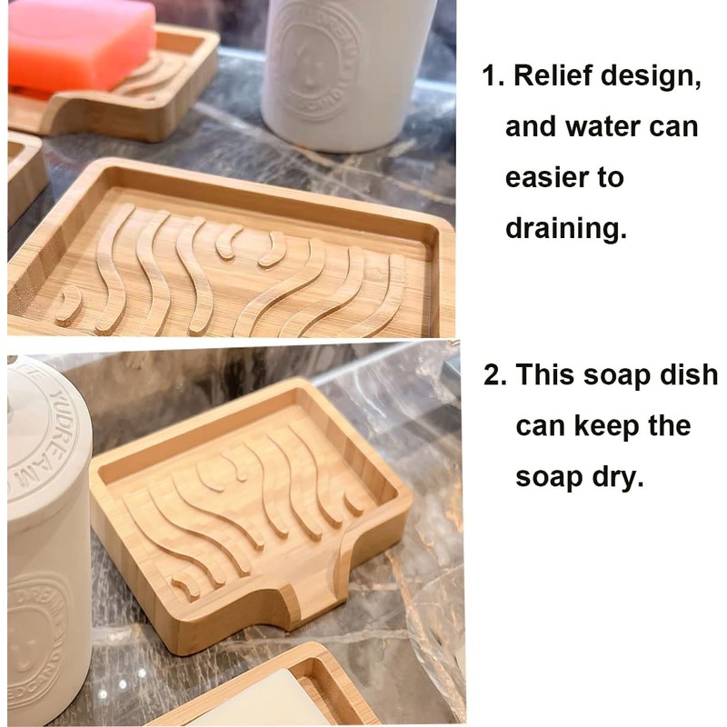 SHUNYUNG Bamboo Soap Dish Holder Tray, 2 Pack Wood Bar