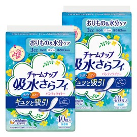 Charm Snap Absorbent Smooth Feathers 0.1 fl oz (3 cc), 6.9 inches (17.5 cm), 80 Pieces (40 Pieces x 2) (Orimono & Moisture Care, Urine Absorbent Liner, Urinary Leak Liner, Panty Liner Size, For Light Urinary Spills)