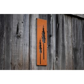 Fir Tree Art Panel, Evergreen, with Wall Mounts for Wall or Fence, Made in USA (Pre-Rusted Steel)