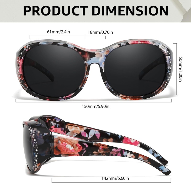 TJUTR Sunglasses Fit Over Glasses for Women, Trendy Oversized Sun