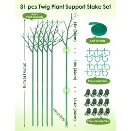 NiHome Comprehensive Plant Support Stake Set of 6 - Durable, UV Resistant 39.5" Stakes with Extension Poles, Orchid Clips & Plant Ties for Climbing Indoor & Outdoor Plants, Monstera, Pothos & More