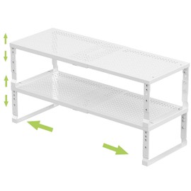 Jojocross Expandable Adjustable Stackable Kitchen Organizer, Spice Rack,Metal Pantry Storage Shelves Racks,Counter Shelf for Cabinets, Countertop, Cupboard (2 Packs/Medium/White)