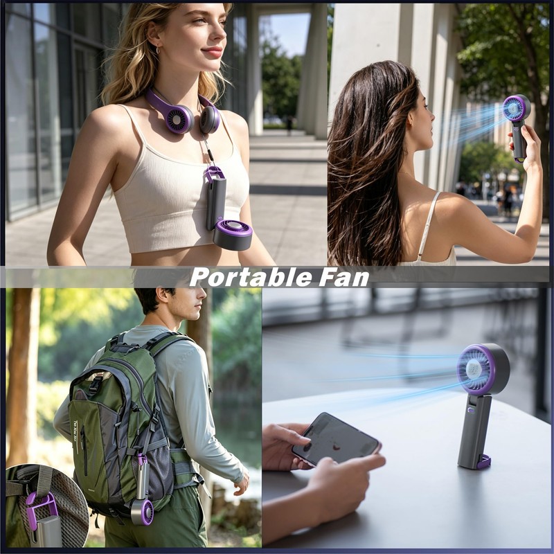 AChoice4U Portable Handheld Fan with Ice Compress with Hook (Purple-Grey)