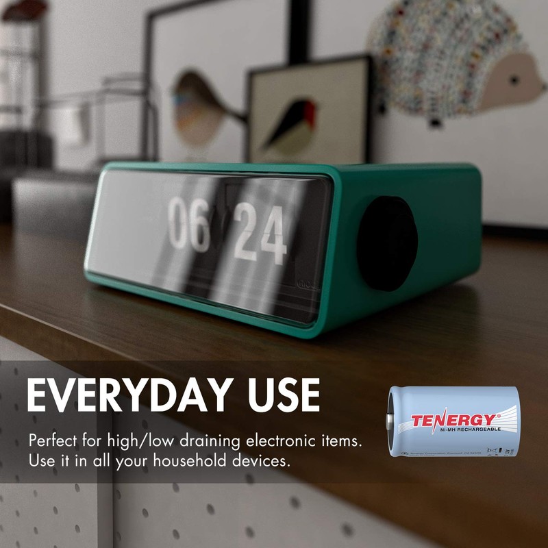 Tenergy 10000mAh NiMH D Battery, Rechargeable High Capacity D Size