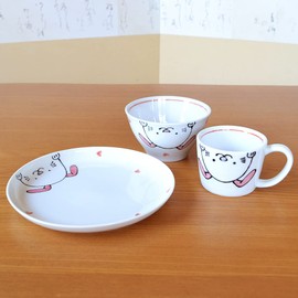 Children's Tableware Set, Ceramic, Made in Japan, Girls, 3-piece Set, Arita Ware, Hasamiyaki, Nikoniko Club, Rabbit, Rabbit