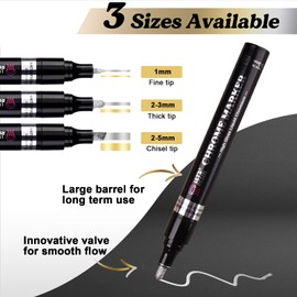 LET'S RESIN 6Pcs Mirror Chrome Markers,3 Sizes Shiny Chrome Paint Pen with Large Barrel, Quick Dry Oil-based Silver & Gold Markers for Metal, Resin, Model Painting, Marking or DIY Art（1-5mm