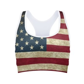 Forchrinse Vintage American Flag Sports Bra for Women,Yoga Running Gym Fitness