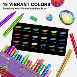 IVSUN Super Golden Metallic Markers, 18 Colors Glitter Acrylic Paint Pens for Black Paper, Fabric, Rock Painting, Glass, Wood, Scrapbooking, Photo Albums, Card Making, DIY Crafts Supplies