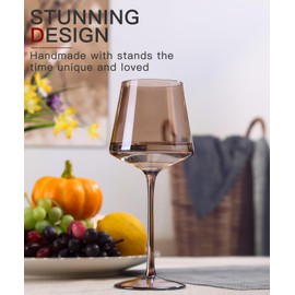 comfit Hand Blown Colored Wine Glasses Set of 6-18oz Multi Colored Square Wine Glasses with Tall Long Stems and Flat Bottom,Crystal Colorful Wine Glass-Wedding,Birthday Gifts Gifts