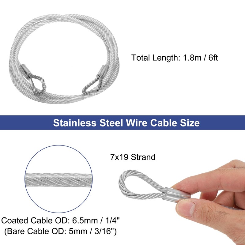uxcell 3/16" (5mm) 6ft (1.8m) 304 Stainless Steel Cable Wire