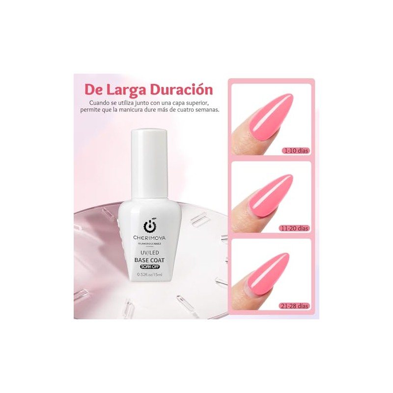 CHERIMOYA Base Coat Gel UV LED Soak Off 15ml,Adhesión Máxima