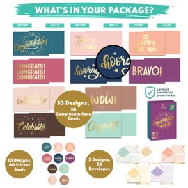 50 Gold-Foil Congratulations Cards Bulk, 6x4in Congratulations Card Pack, Engagement Card, Graduation Cards, Work Anniversary Cards, Congrats Card, Congratulation Cards, Greeting Cards Congratulations