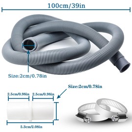Drain Hose Extension for Washing Machines, 1 m Universal Washing Machine Hose, Drain Hose Dishwasher Extension Set Including Hose Connector and Hose Clamps