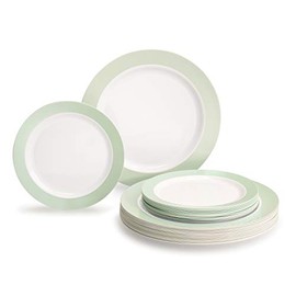 " OCCASIONS" 120 Plates Pack,(60 Guests) Heavyweight Premium Wedding Party Disposable Plastic Plates -60x10.25'' Dinner+60x7.5'' Salad/Dessert (Rio Collection White & Pearled Green)