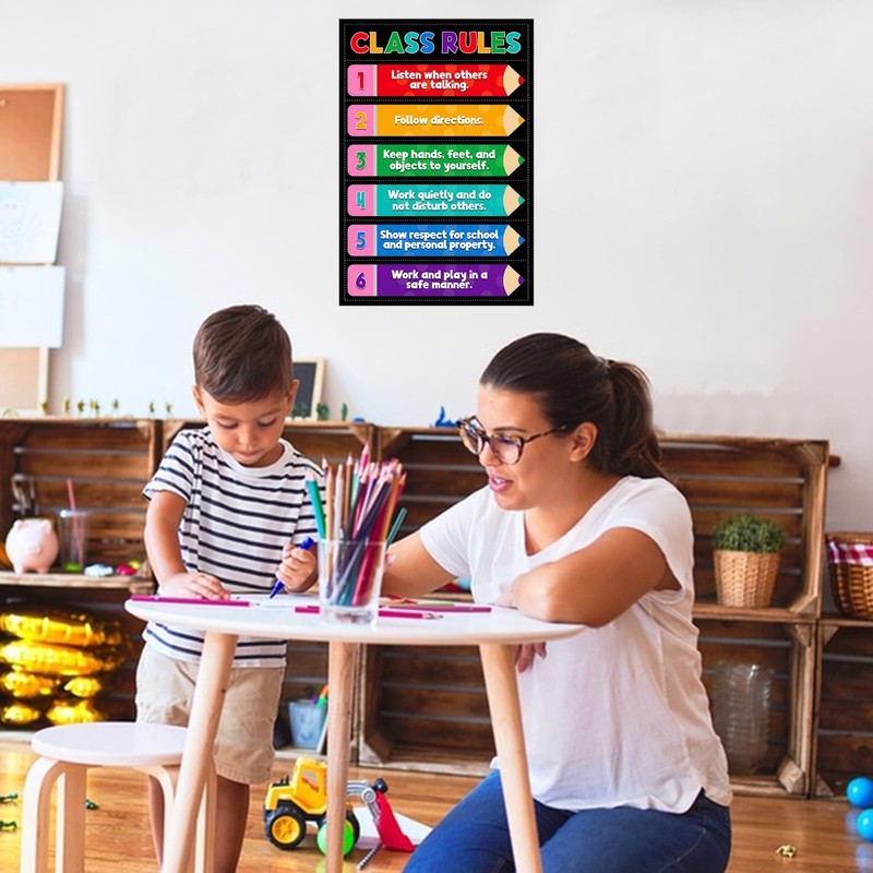 D4DREAM Classroom Rules Poster - 11.2''x16.5'' Colorful Classroom Educational Poster