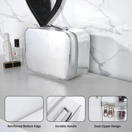 THRXYAN Travel Makeup Bag with Mirror Large Capacity Makeup Train Case Organizer Cosmetic Bag for Women Girls(small mirror)