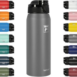 Fanhaw 750 ml Stainless Steel Drinking Bottle with 1 Lid (Chug Lid) - For School, Children, Women, Men, Leak-proof and Sweatproof with Anti-Dust Lid (Grey)
