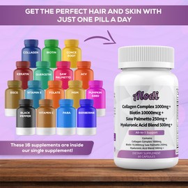 Super Collagen Blend - Biotin, Keratin, Saw Palmetto, Hyaluronic + Folic Acid, Pumpkin Seed MSM Bovine + Packed with Vitamin C & E -Advanced Peptides for Hair Skin & Nails for Men & Women - Lab Tested