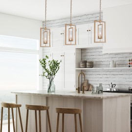 Optimant Lighting Gold Pendant Lighting for Kitchen Island, 1-Light Modern Glass Pendant Chandelier Light Fixture with Chain Framework Adjustable for Dining & Living Room Bedroom Foyer Hallway (E12)