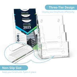 MaxGear Brochure Holder 3 Tier 6 x 9 inch Brochure Display Stand Flyer Holder Acrylic Brochure Holders Clear Pamphlet Holder Display Stand Literature Holder, 2 Pack