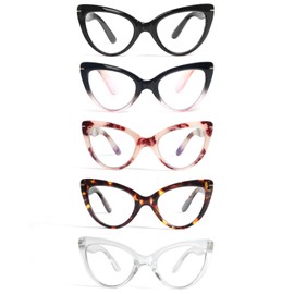 MMOWW 5 Pack Oversized Cat Eye Reading Glasses for Women Fashion Cute Blue Light Blocking Computer Readers, 5 Mix Color 1 +2.0