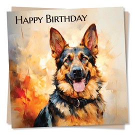 Beautiful German Shepherd Painting Happy Birthday Card - Special Card For Family and Friends - Dog Lovers - Heartfelt Greetings Wish for Women, Men - Made in UK