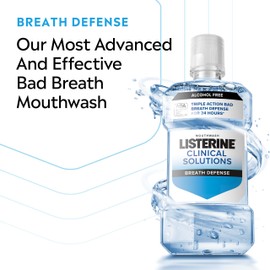 Listerine Clinical Solutions Breath Defense Alcohol Free Mouthwash, Oral Rinse with a Triple-Action Formula Fights Bad Breath for 24 Hours, Smooth Mint Flavor, 1 L