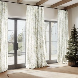 JINCHAN Linen Blend Curtains Floral Curtains for Living Room 108 Inch Length Sage Green Printed Curtains Rod Pocket Back Tab Farmhouse Peony Flower Patterned Drapes Bedroom Window Curtain Set 2 Panels