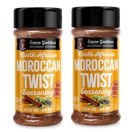 Sauce Goddess Moroccan Twist Spice Shaker (2-Pack) - Exotic Blend of Cardamom, Cinnamon, and More. Spices and Seasonings, No Sugar, Gluten-Free, Low in Sodium, Vegan-Friendly BBQ Rub