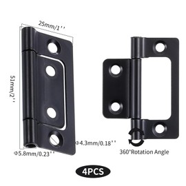 Wjelet 4 Pcs 2x1 Inch Door Hinges, Non-Mortise No Noise Bifold Door Hinges, Butt Hinges for Cabinet, Furniture, Window, Wardrobe, Timber Door Hinge, Black
