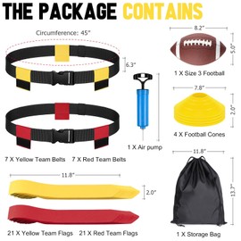 Flag Football Set for Kids, 14 Player Adjustable Flag Football Belts with 24 Flags, Practise Cones, a Size 3 Football, Air Pump and Storage Bag, for Youth and Adults Capture Flag Training…