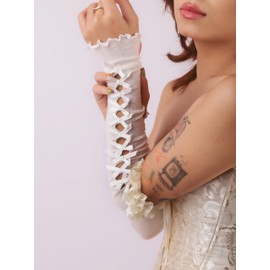 Sacina Long Bow Gloves, White Arm Warmers, Lolita Accessories, Gothic Accessories, Y2k Accessories, Vintage Accessories, Costume Accessories