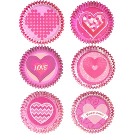 qiqee Pink Red Valentine Small Cupcake Liners Cupcake Cups 300-Count Food Grade 6 Original Design Valentine Cupcake Papers Baking Cups Cupcake Wrappers(Small Size)