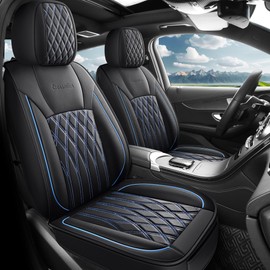 crossmiles Car Leather Seat Cover，Protector Seat Waterproof Automotive Seat Covers Full Sets Super Breathable Universal Fit Cover for Most Car Fount and Back，（Black Bule-Wave，5pcs）