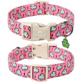 MR.CHUBBYFACE St. Patrick's Day Dog Collar,Pink Clover Shamrock Pet Collar with Quick Release Buckle, Durable Adjustable Spring Collars Gifts for Small Medium Large Dogs