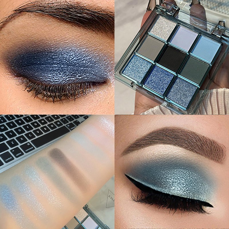 Glitter Eyeshadow Palette - 9 Shimmer Colors, Waterproof Eye Makeup