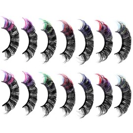 Baluue Pestañas Postizas de Colores para Cosplay 7 Pares Multi-capa Densas Efecto Wispy Mujeres Halloween Festivales