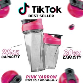 HELIMIX Blender Shaker Bottle Made in USA No Whisk Ball Needed:_Pink Yarrow_28oz