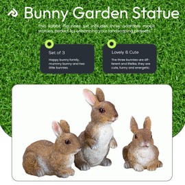 Prefdo Bunny Decor Yard Decorations Outdoor, Set of 3 Resin Garden Statues Rabbit Figurines Yard animals statue, Bunny Statue for Home Garden Decor Easter Decorations