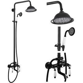 gotonovo Oil Rubbed Bronze Shower Faucet 8-inch Luxury Rainfall Shower Head Fixture with Handheld Spray Double Lever Handle Bathtub Spout Triple Function Bathroom Wall Mount