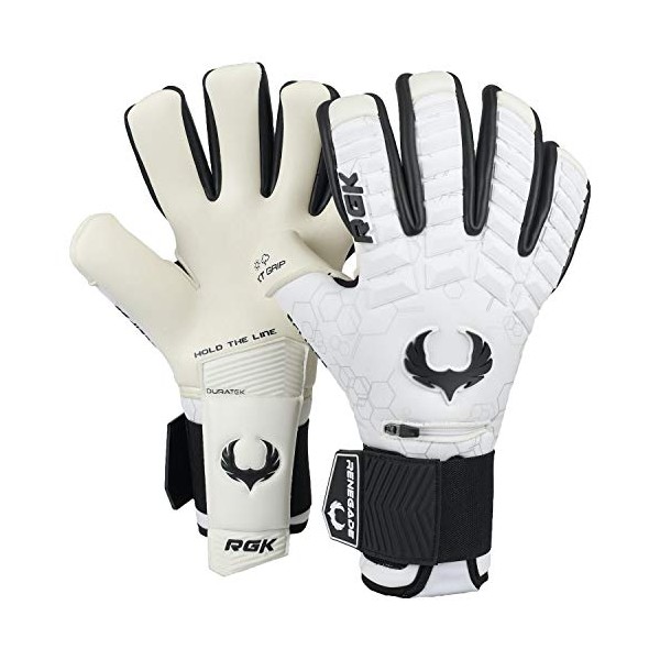 Renegade GK Eclipse Phantom Professional Goalie Gloves with Pro-Tek Fingersaves | 4mm EXT Contact Grip | White & Black Soccer Goalkeeper Gloves (Size 10, Adult, Negative Cut, Level 5)