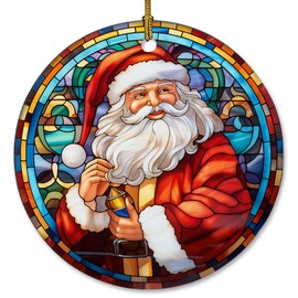 Elegant Santa Claus Christmas Ornament, Stained Ceramic Santa Ornament for Christmas Tree Decoration, Santa Claus Gifts, Holiday Keepsake